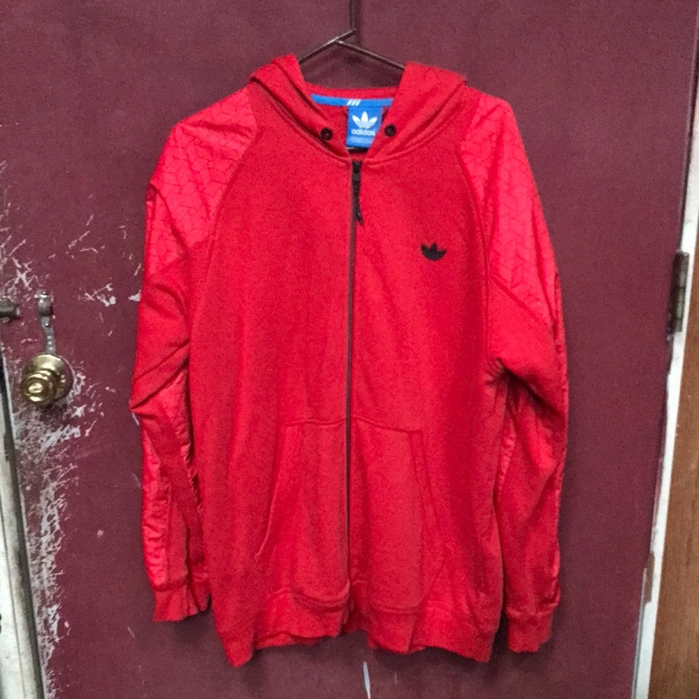 Adidas Red Zip Up Sweater with Hood